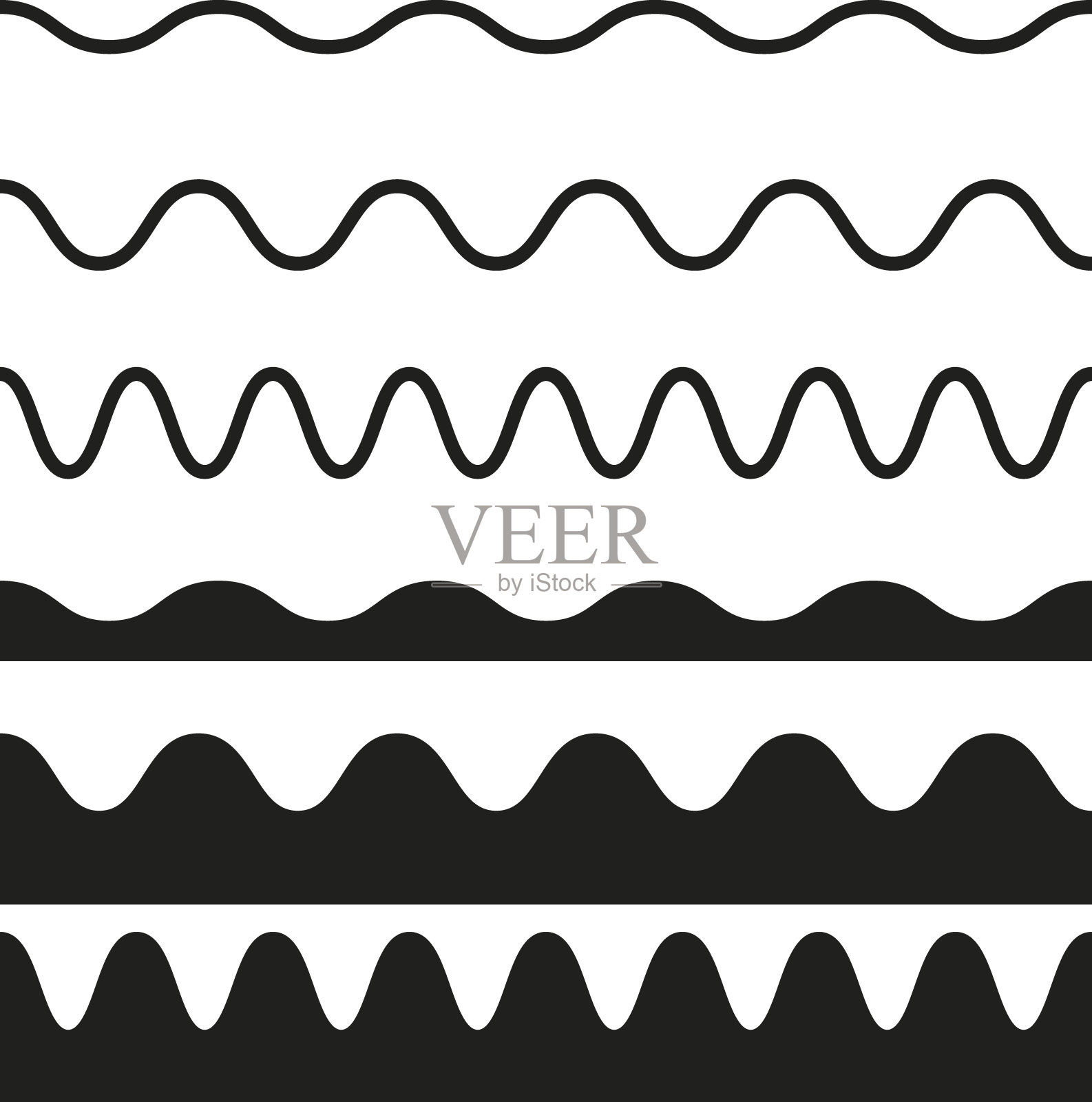 无缝波浪和锯齿图案设置在白色背景插画图片素材