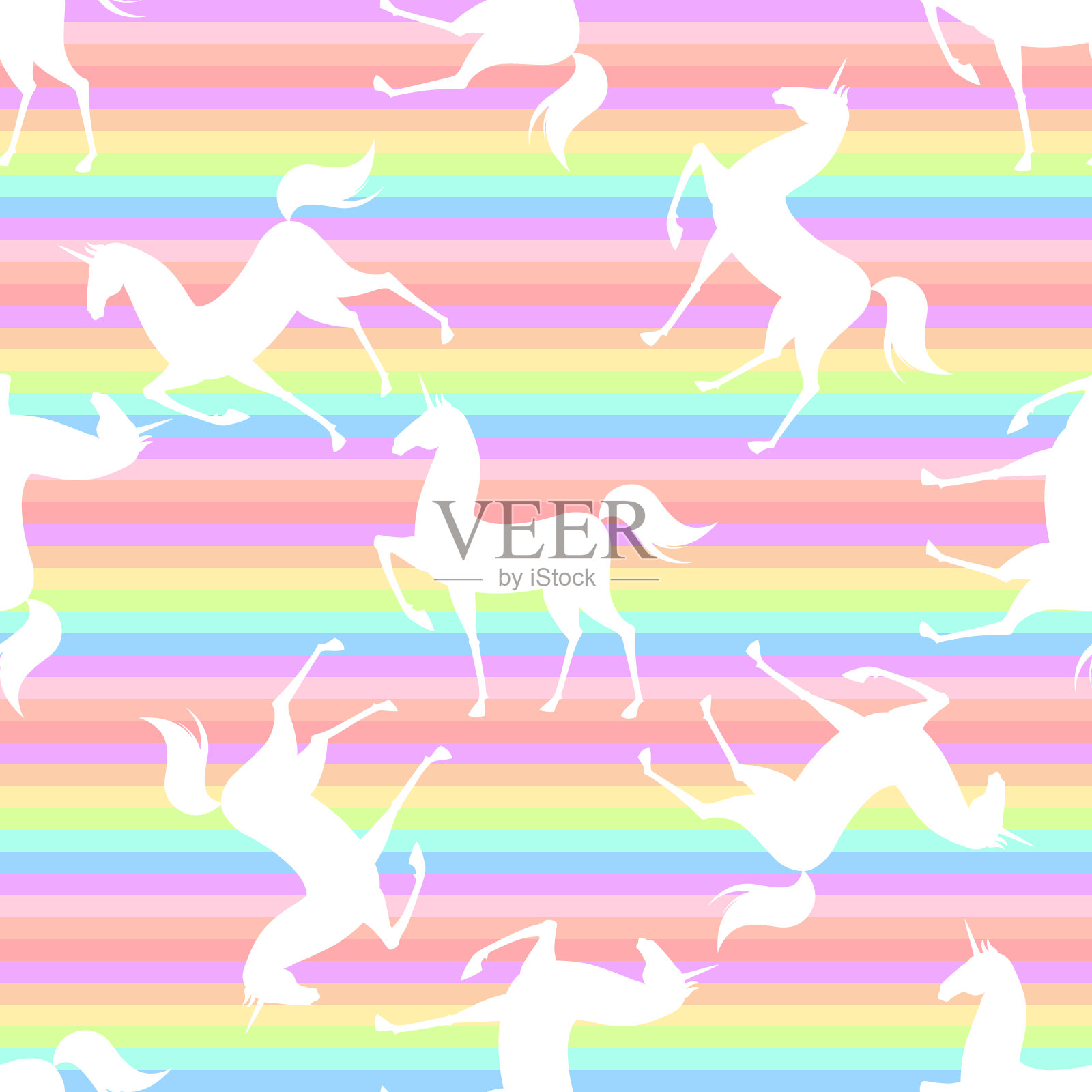 无缝图案与矽化独角兽。彩色插图有粉色、蓝色、紫外光色插画图片素材