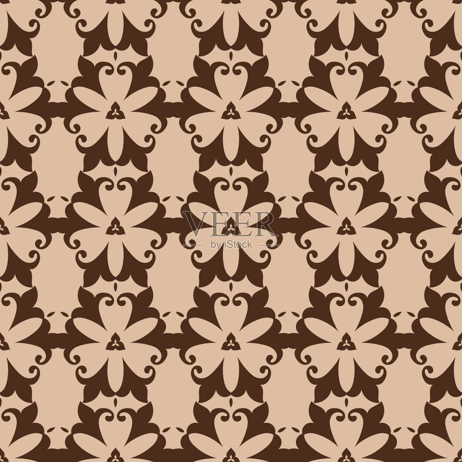 米色和棕色花无缝背景插画图片素材