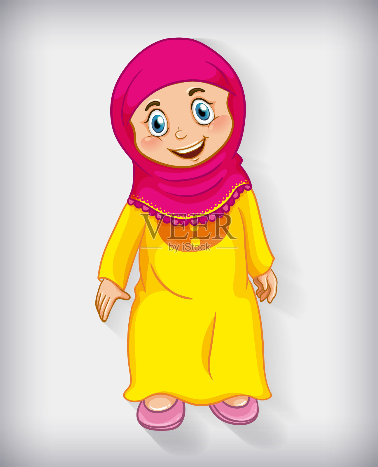 快乐的穆斯林女孩卡通人物设计元素图片