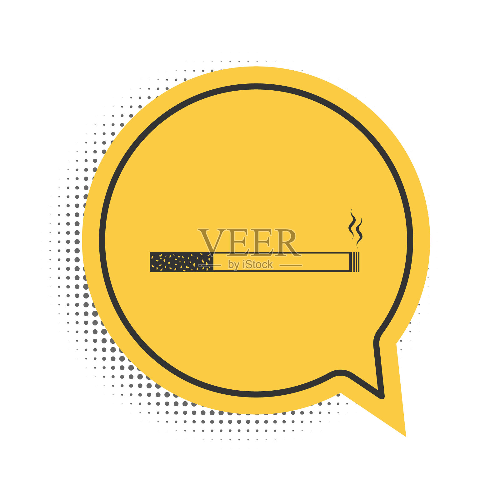 黑色香烟图标孤立在白色背景。烟草的迹象。吸烟的象征。黄色语音气泡符号。向量插画图片素材