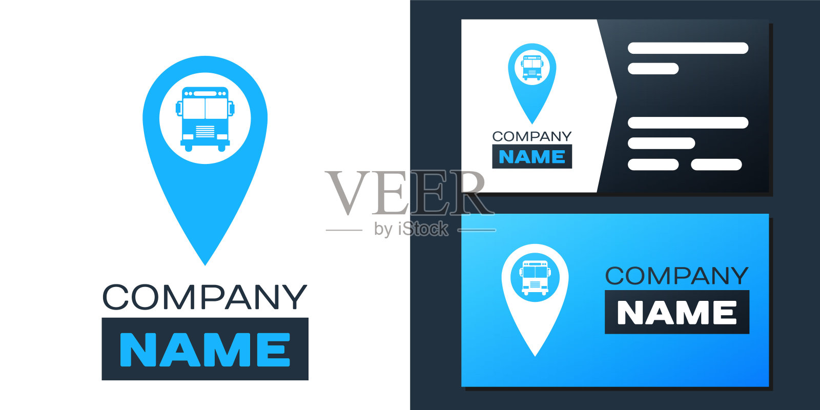 地图指针与总线图标隔离在白色背景上。标志设计模板元素。向量插画图片素材