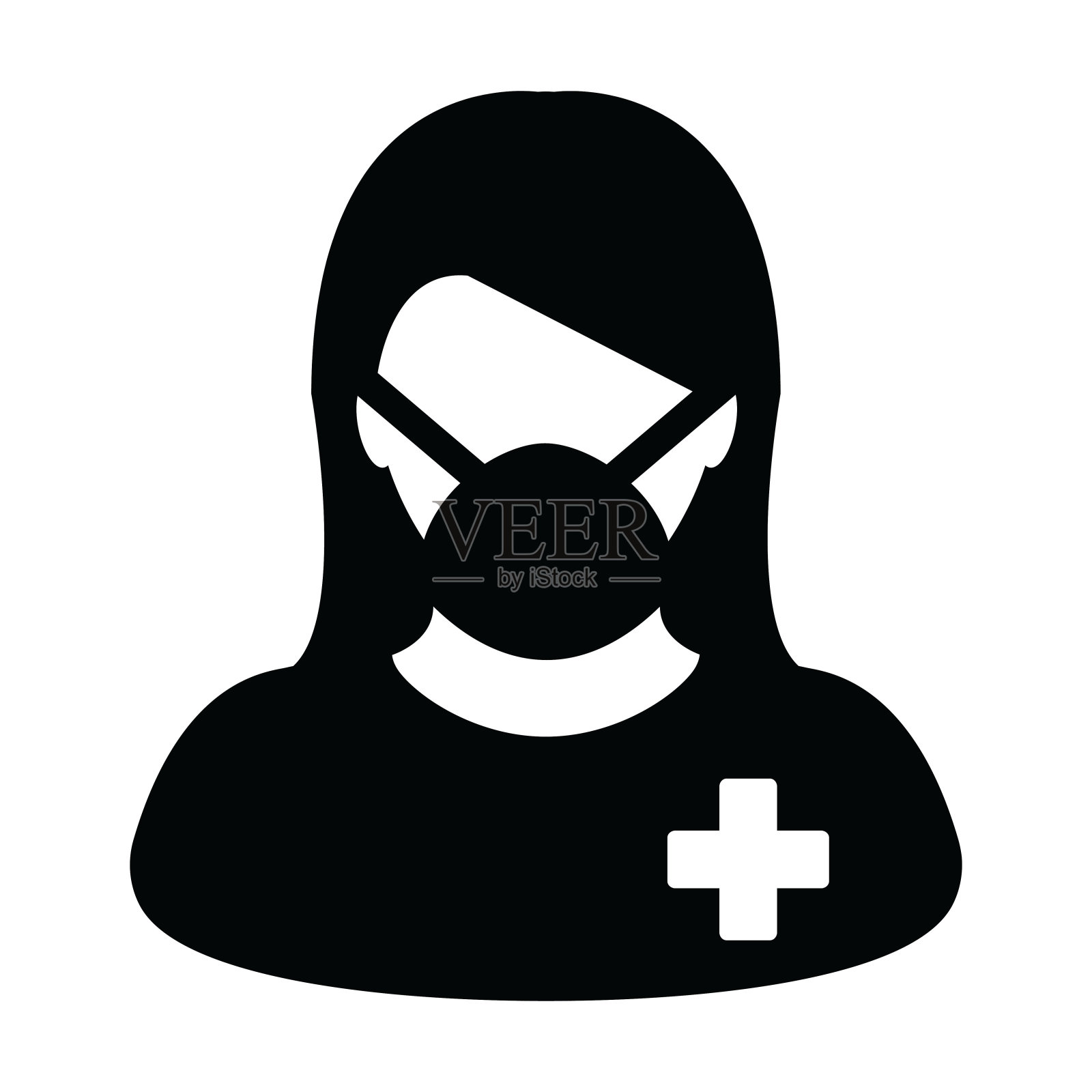 人图标矢量与口罩患者简介女性用户化身符号医疗和保健保护在象形文字象形图插画图片素材