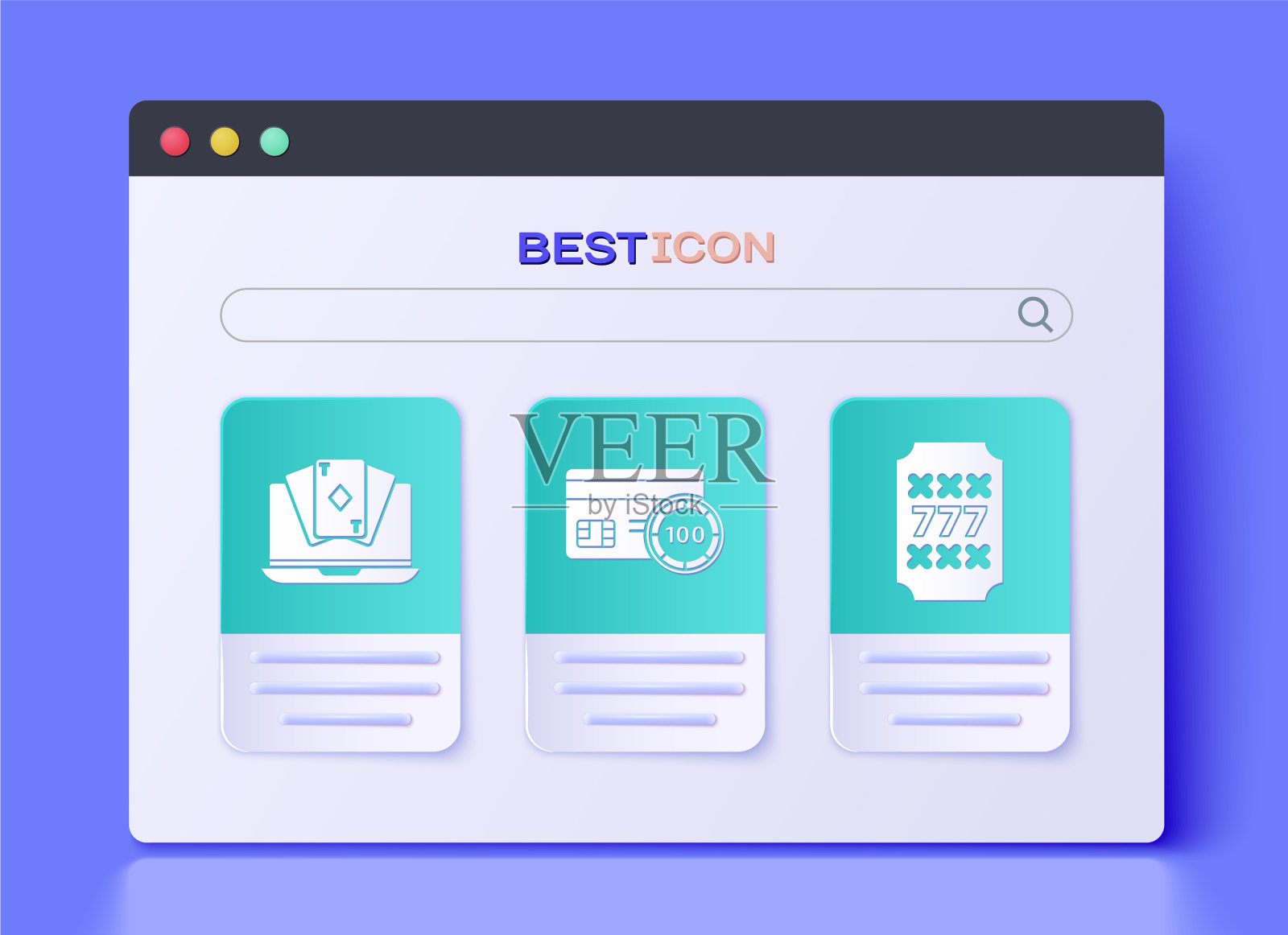 设置信用卡在线扑克桌上游戏和插槽图标素材