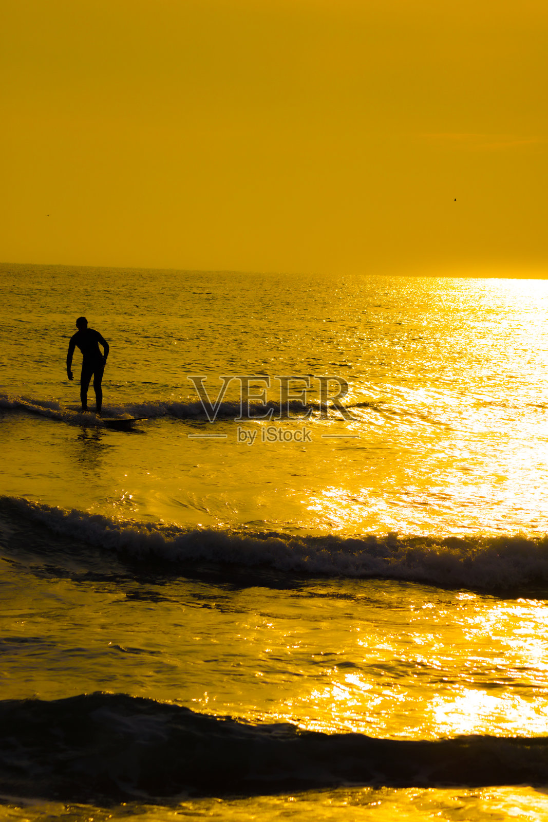 冲浪者的剪影和黄昏的镰仓海岸照片摄影图片
