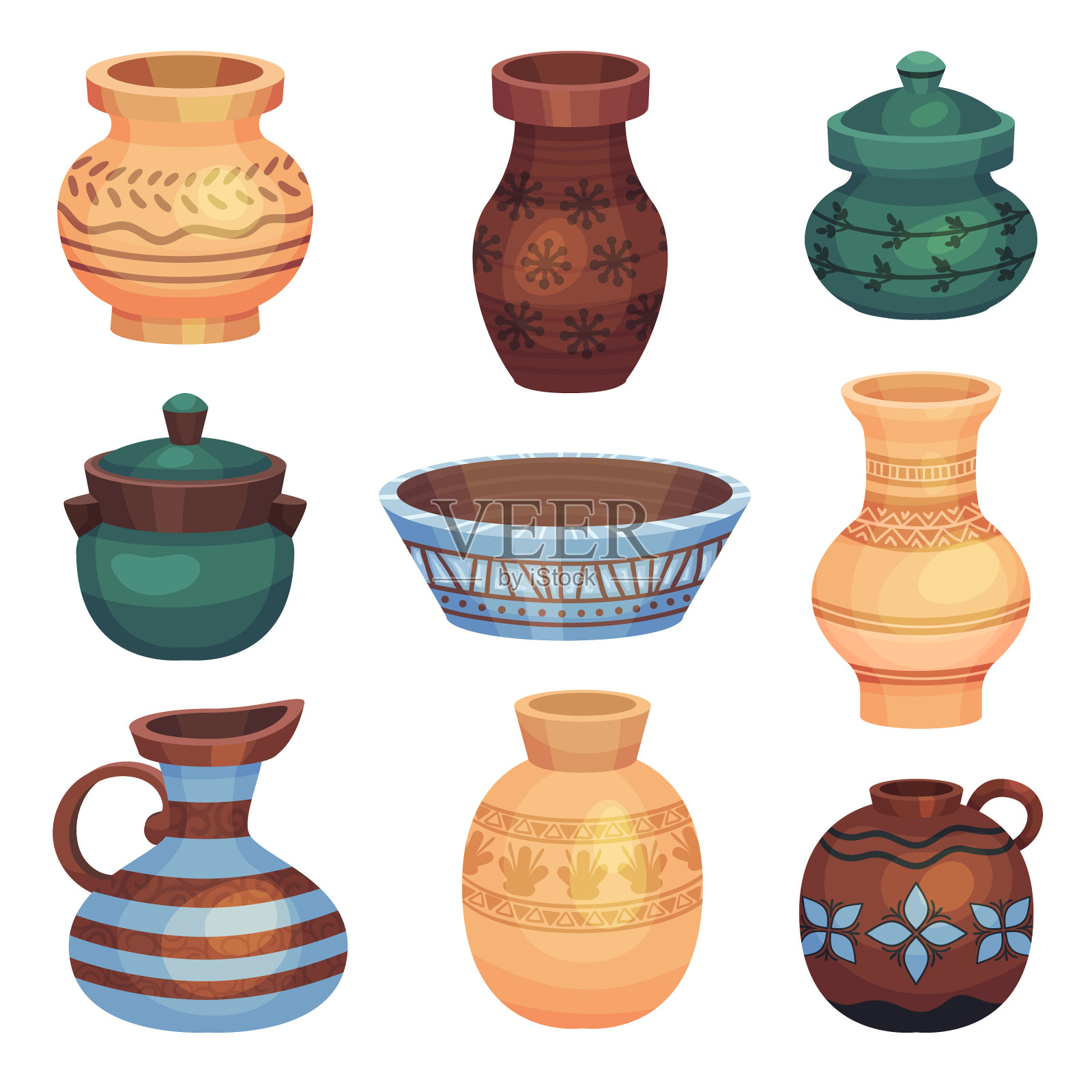 室内和室内用陶瓷容器和容器插画图片素材