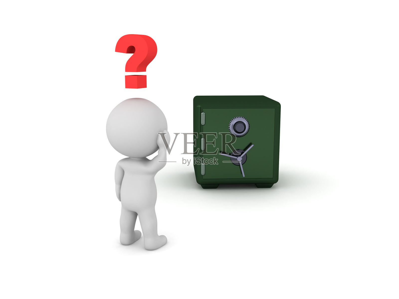 3D角色看起来好奇在安全照片摄影图片