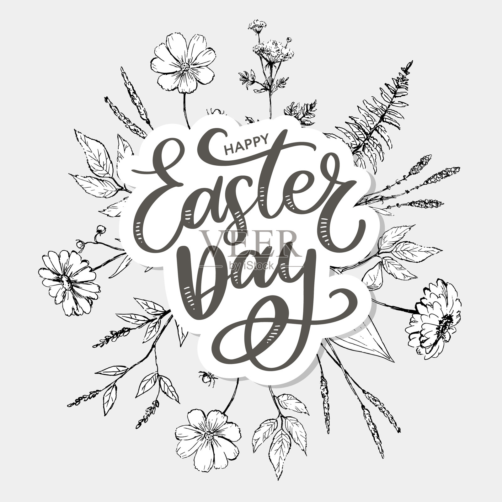 彩色的鲜花复活节贺卡插画图片素材