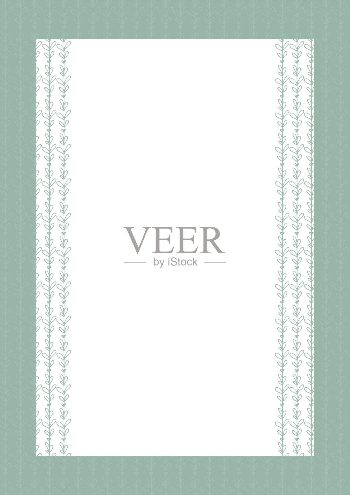 请柬，极简设计的卡片。绿色底色，米色花纹插画图片素材