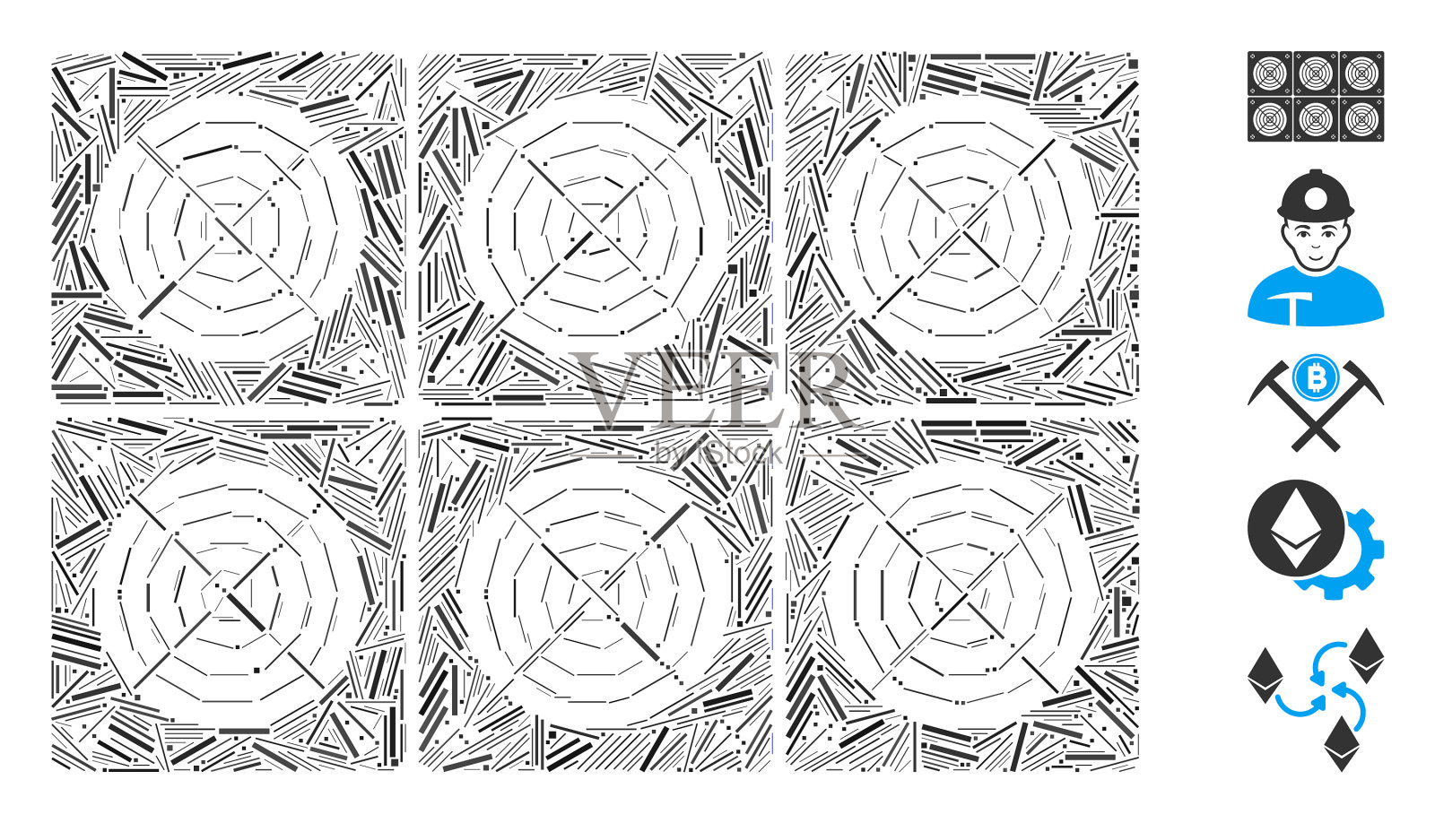 线马赛克采矿asic农场插画图片素材