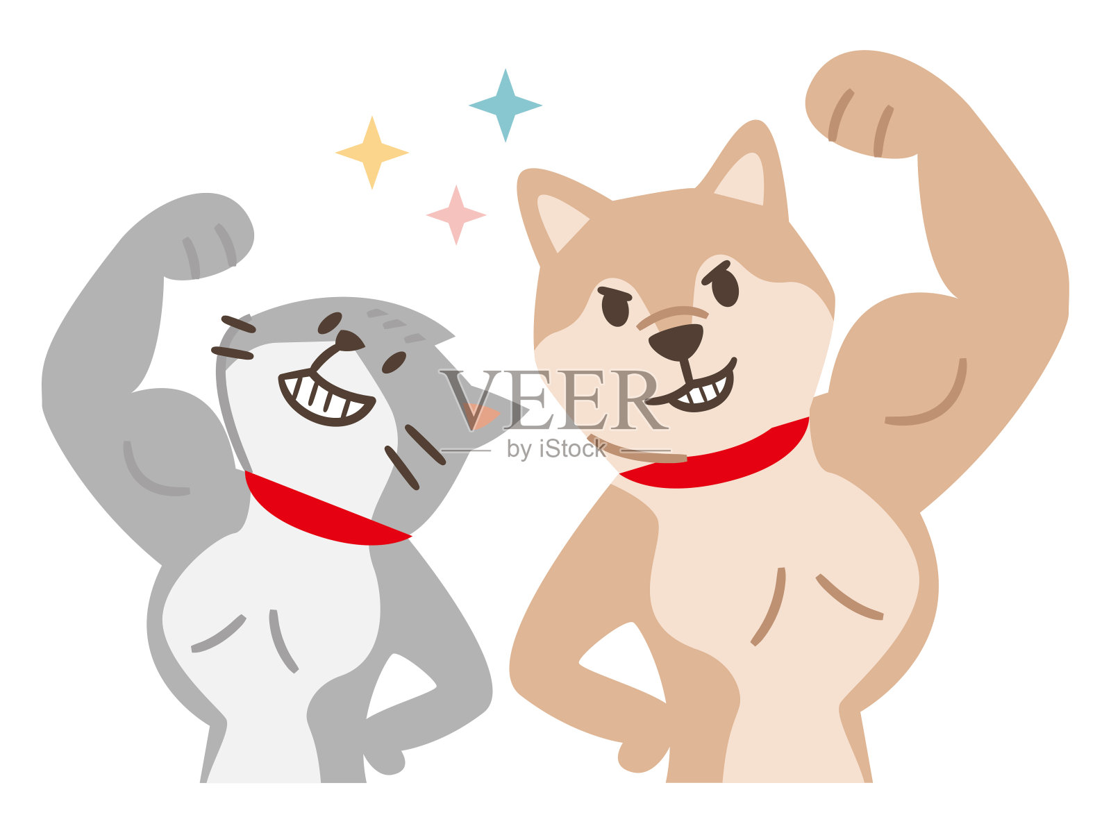 白色背景上的欢快和肌肉发达的狗的插图插画图片素材