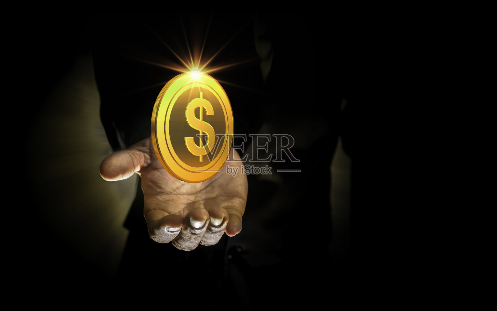 金币在手商人，全球货币，金融市场和全球经济概念照片摄影图片