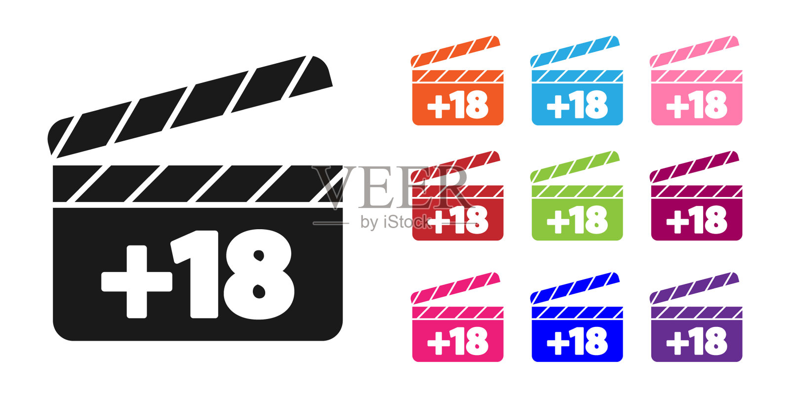 黑色电影拍手18 +内容图标图标素材