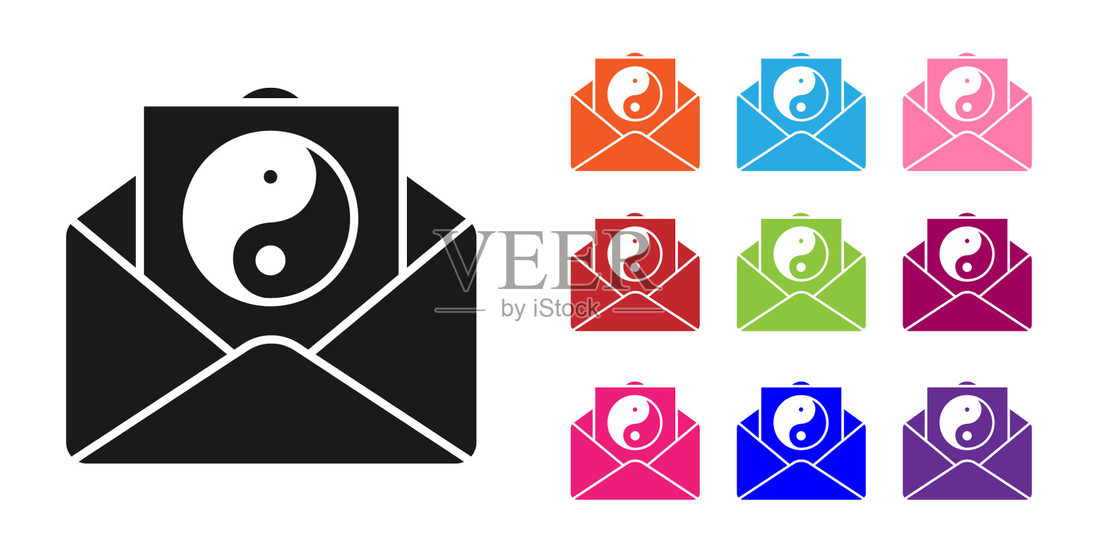 黑色阴阳和信封图标孤立在白色图标素材