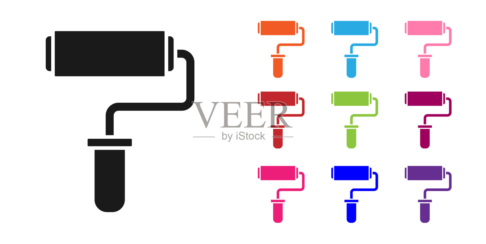 黑漆滚筒刷图标孤立在白色上图标素材