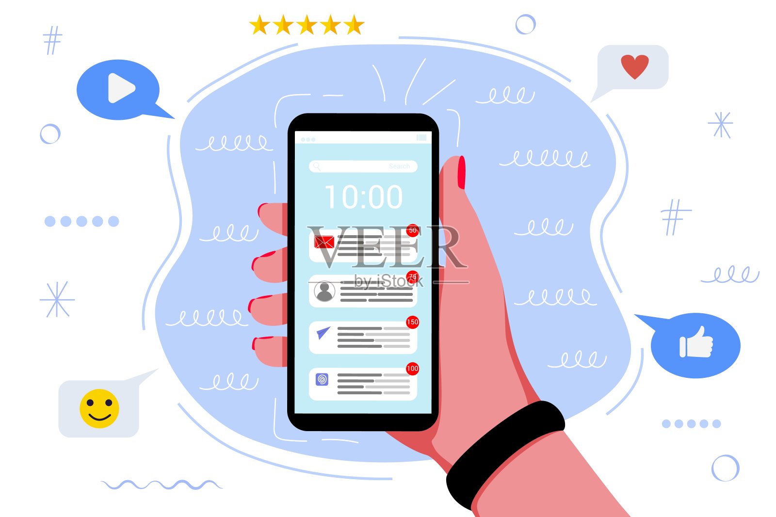 手机在线通知多，干扰混乱消息设计模板素材