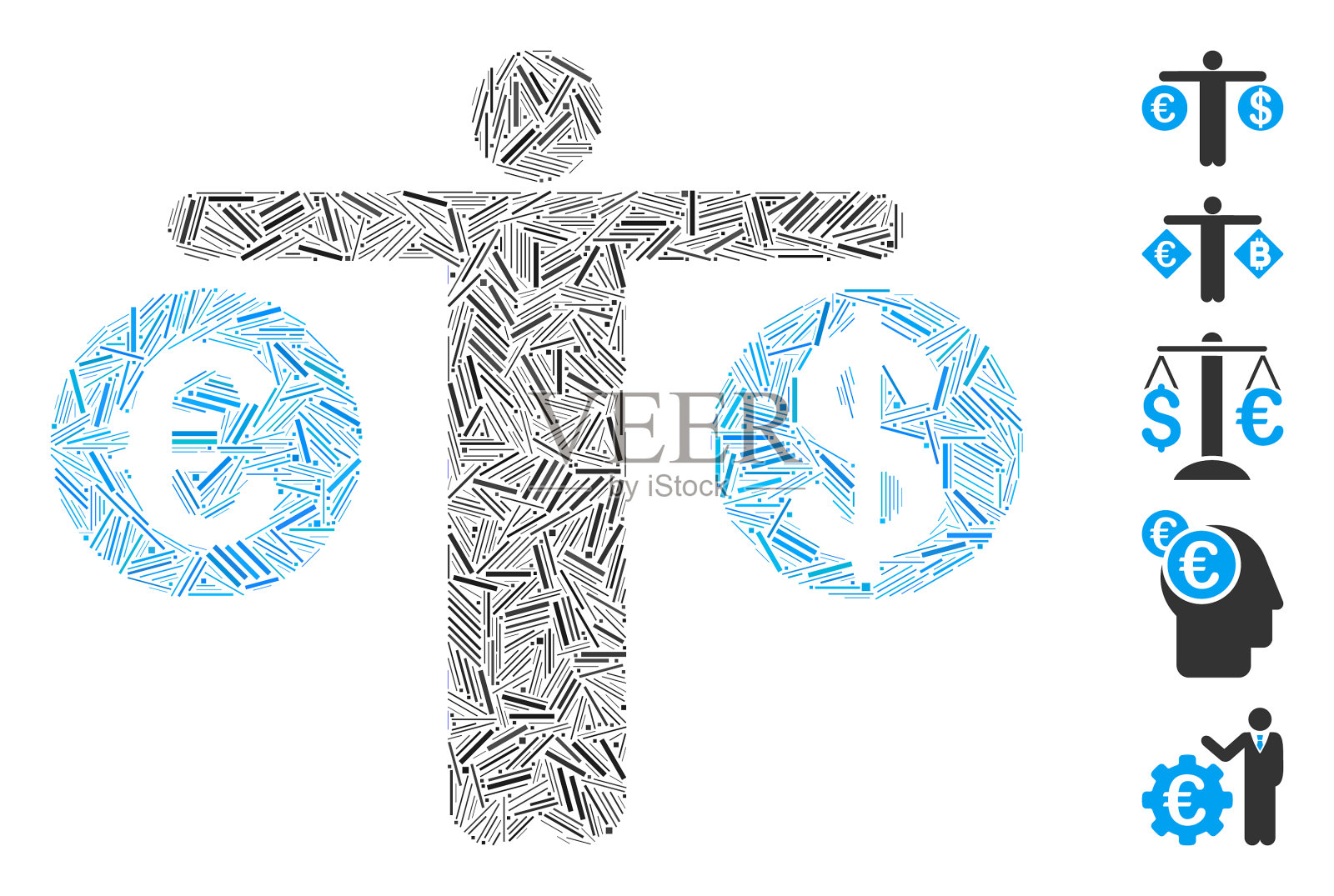 Dash拼贴者比较美元和欧元图标插画图片素材