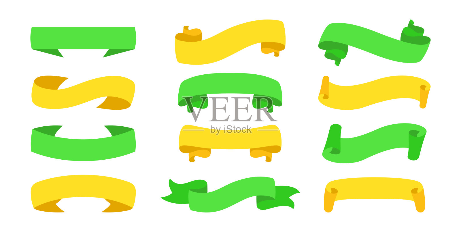 文本banner丝带卡通风格图标套装插画图片素材