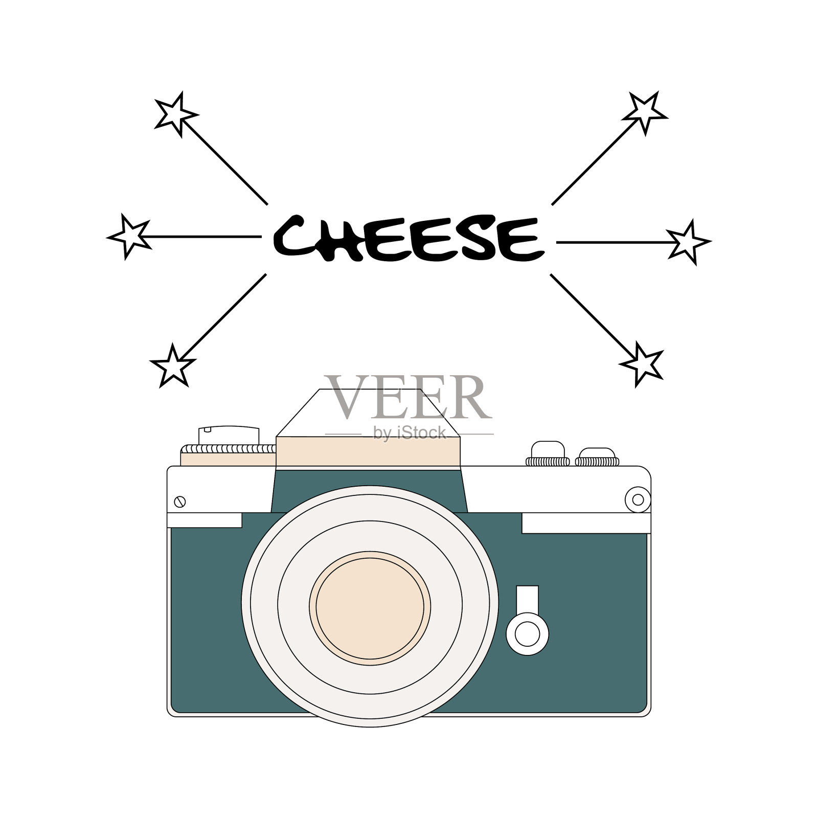 带有题词的老式手绘相机插画图片素材