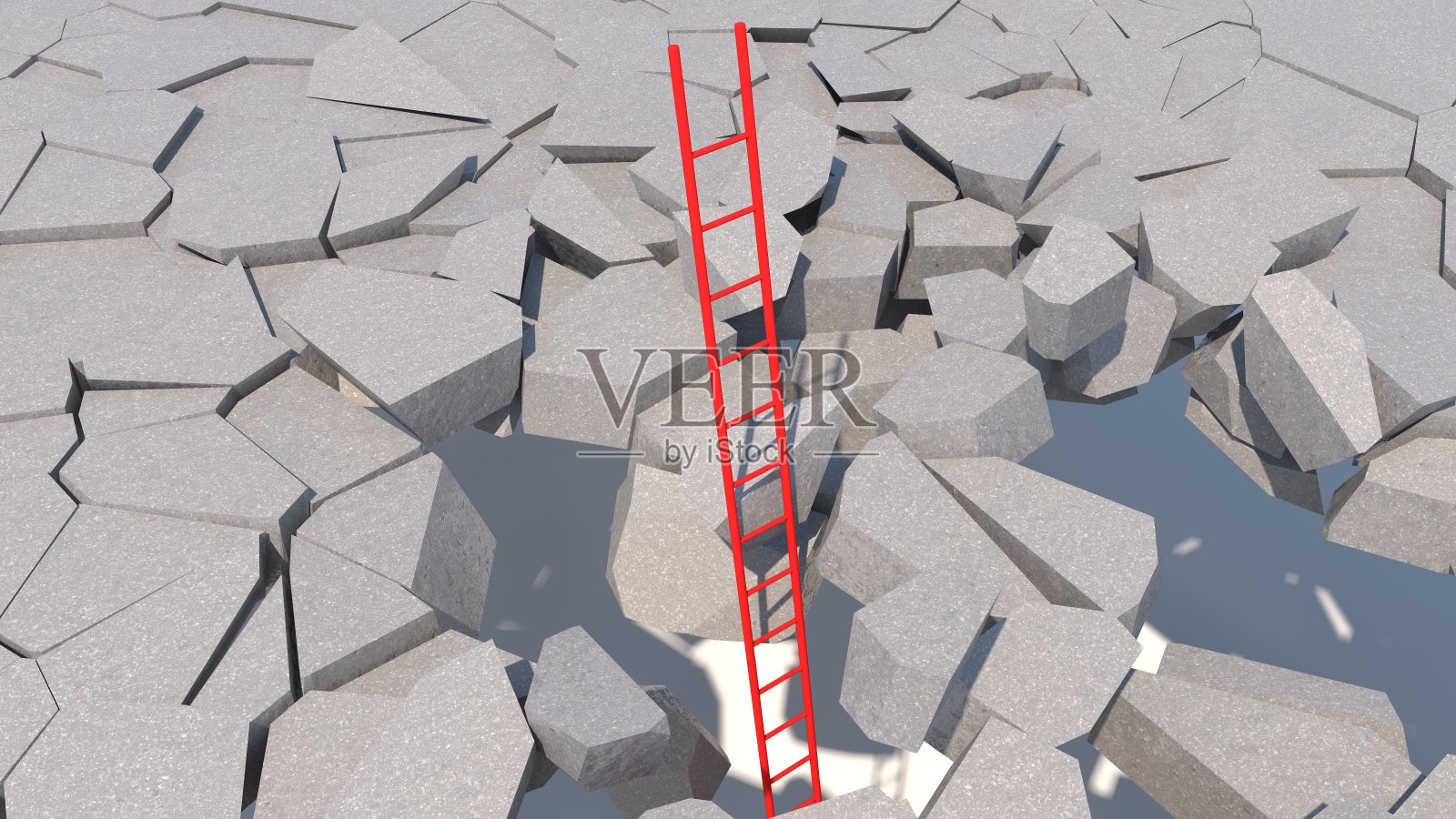 破碎表面上的红色楼梯照片摄影图片