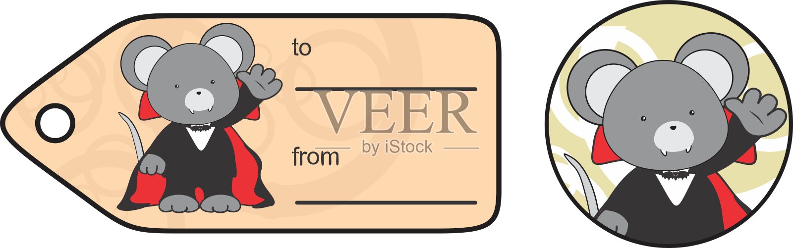 可爱的小老鼠卡通吸血鬼服装万圣节礼品卡插画图片素材