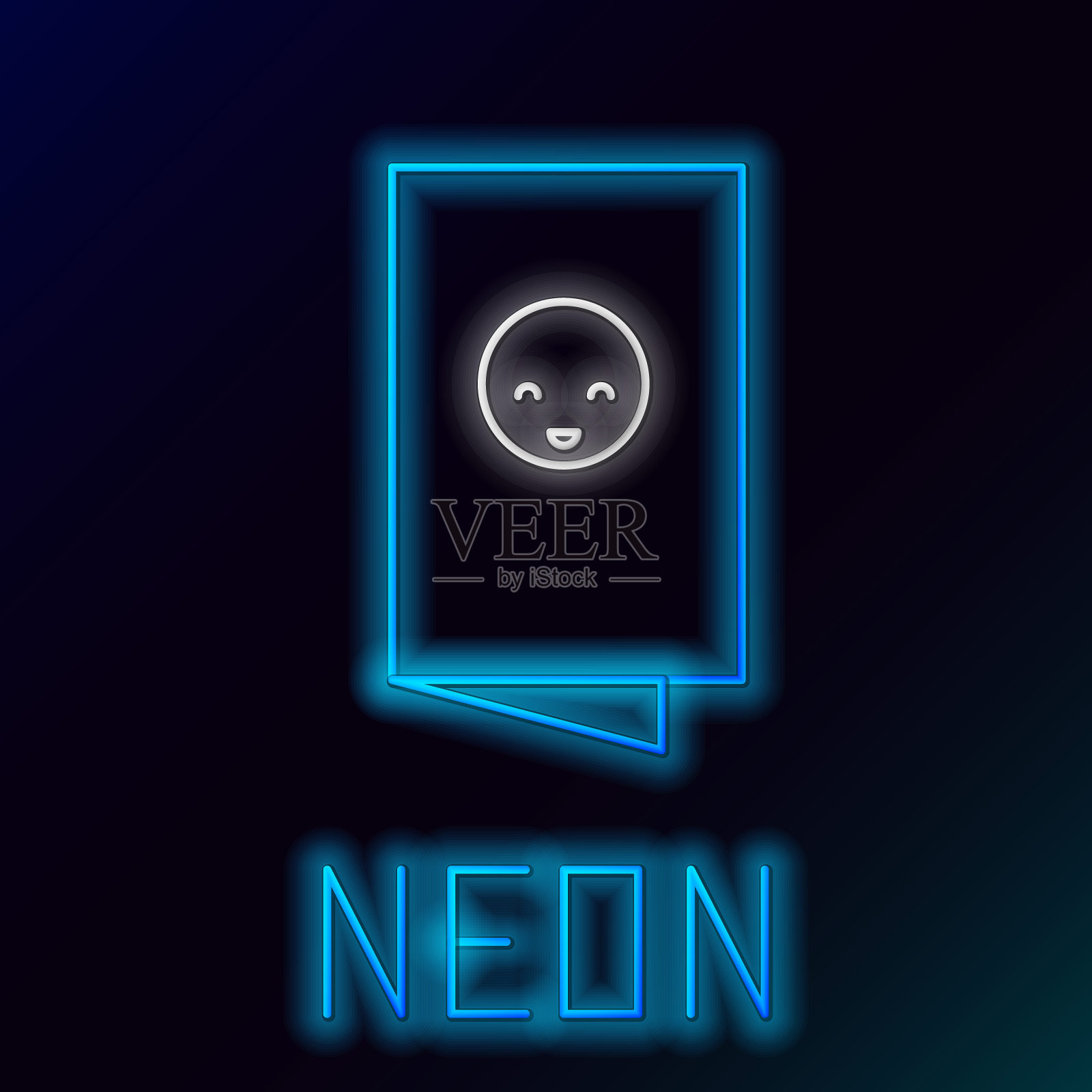 发光的霓虹灯线宝宝送礼邀请卡，海报，问候，模板，鹳图标孤立在黑色背景。生日派对快乐卡片。色彩斑斓的轮廓的概念。向量插画图片素材