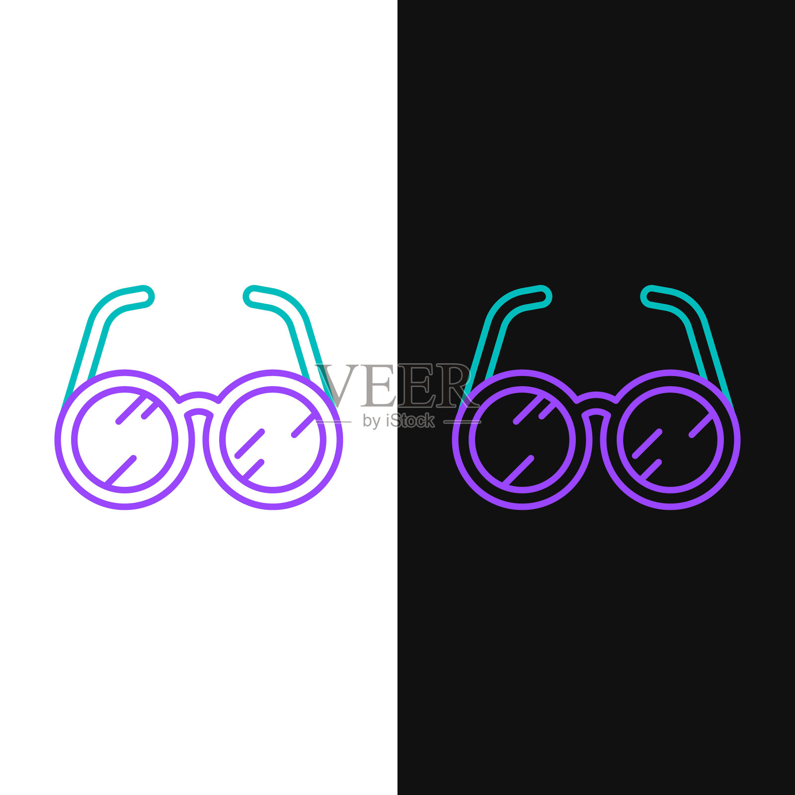 线实验室眼镜图标孤立在白色和黑色的背景。色彩斑斓的轮廓的概念。向量设计元素图片