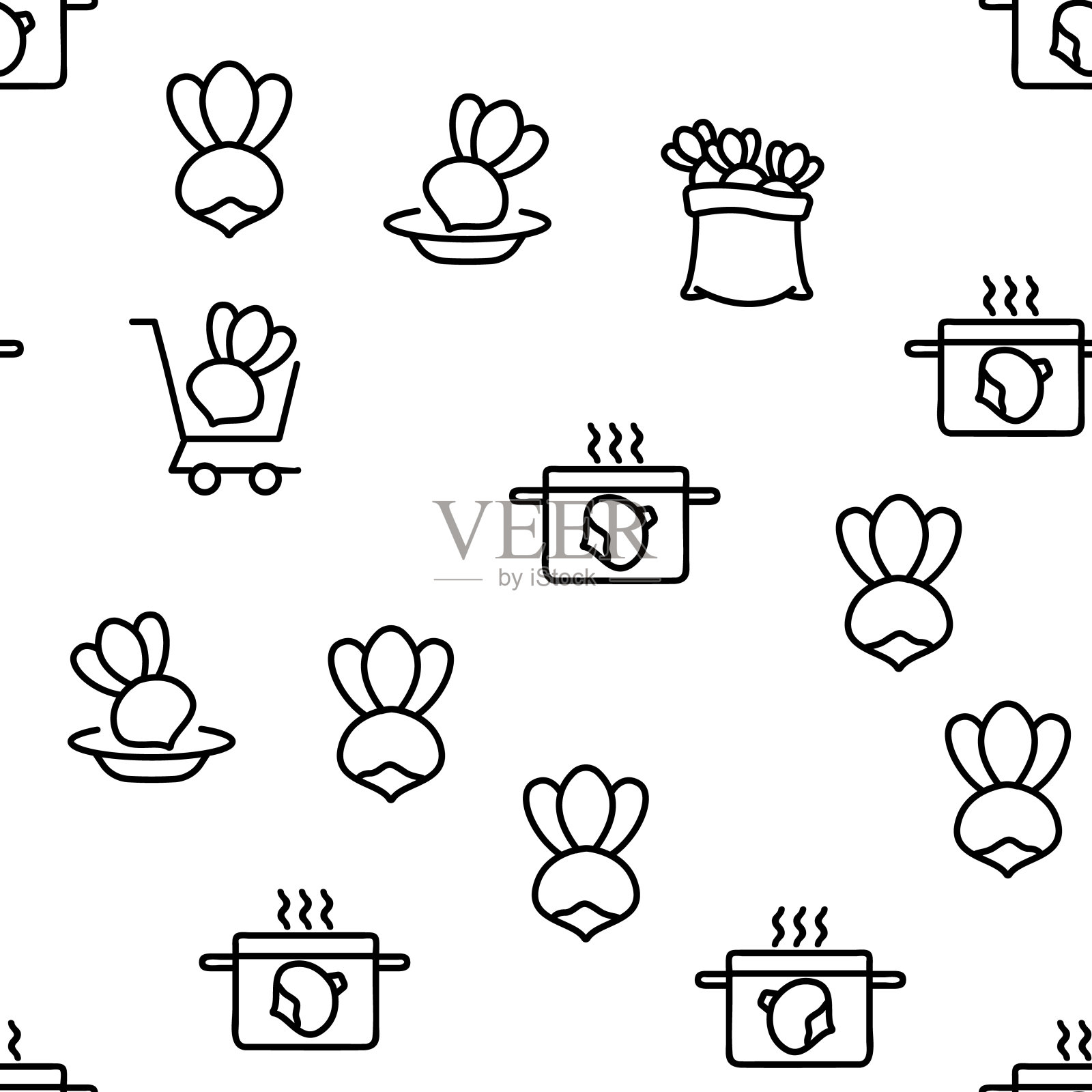 芜菁农业蔬菜载体无缝模式插画图片素材