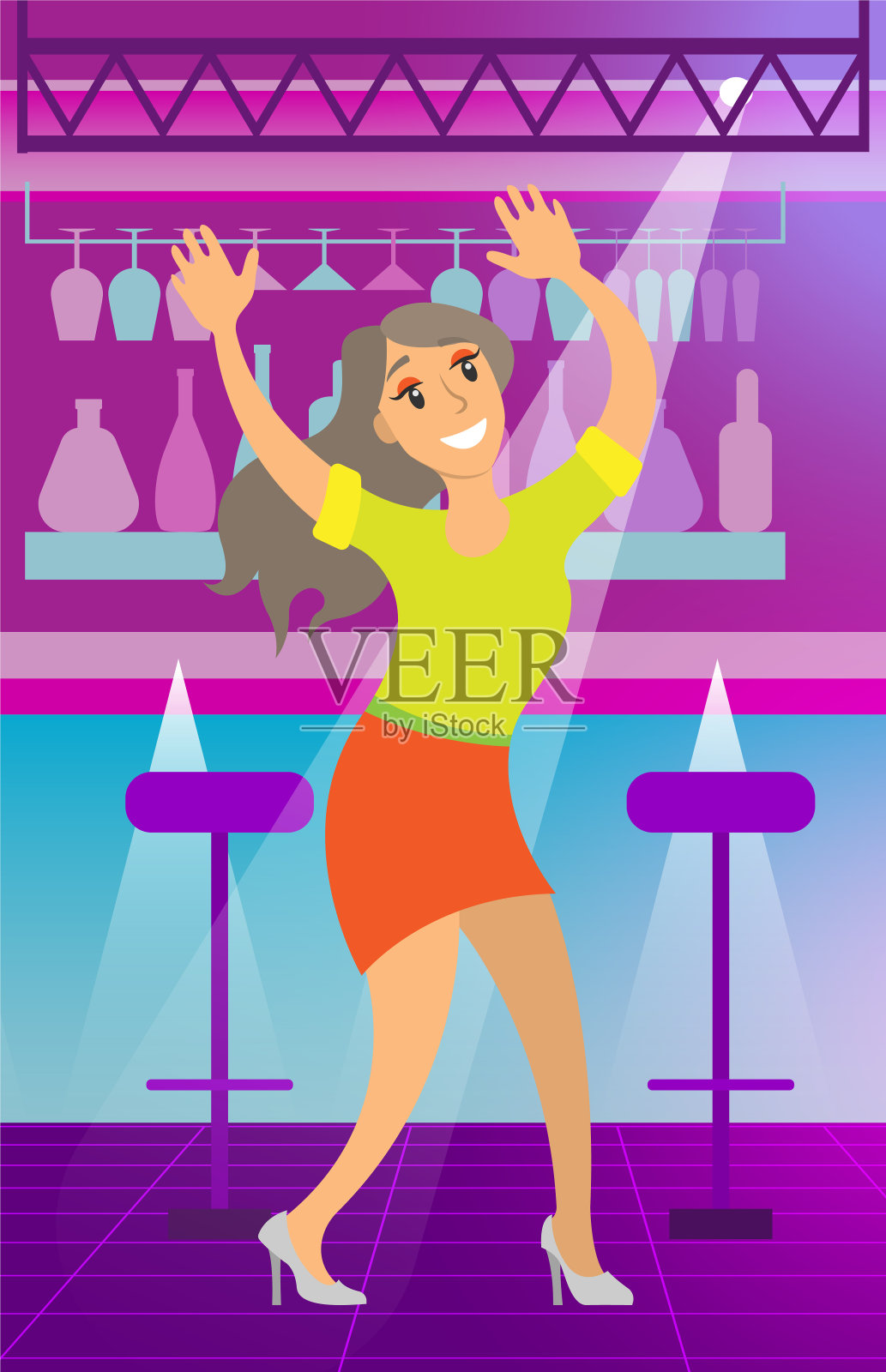 在夜总会跳舞的女士，单身女子向量插画图片素材