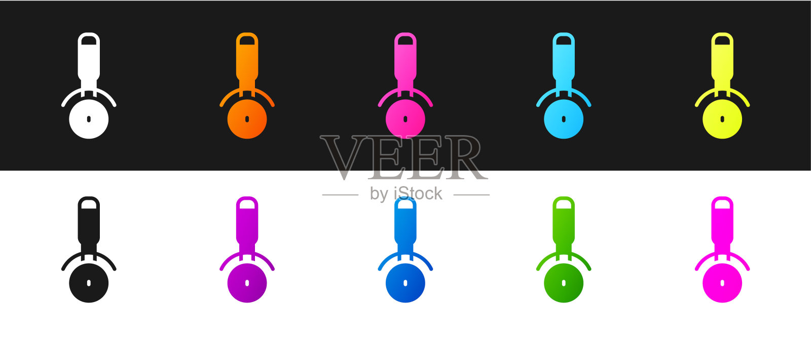 设置披萨刀图标孤立的黑白背景。披萨刀的迹象。钢厨具设备。向量图标素材