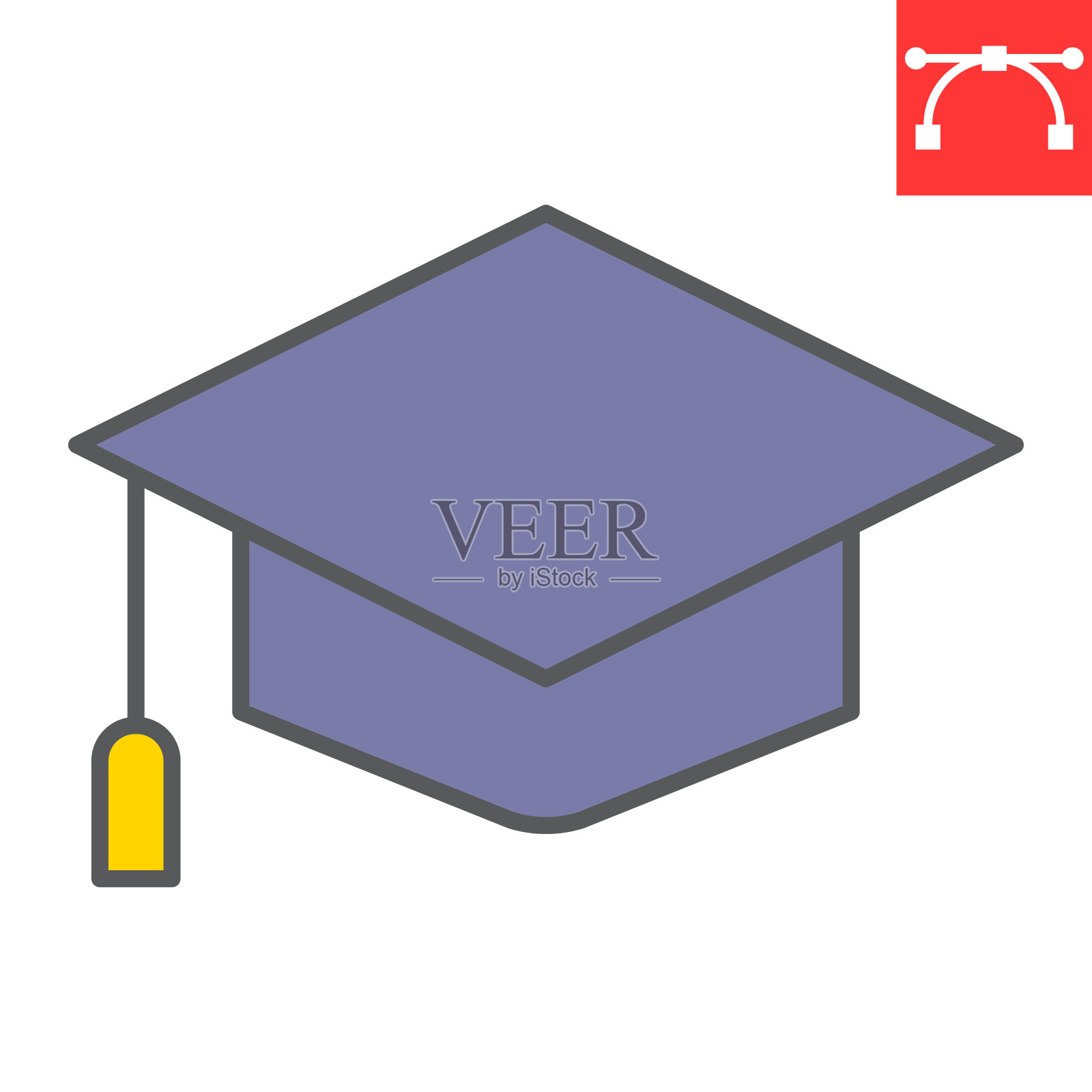 毕业帽彩色线图标，学校和教育，毕业标志矢量图形，可编辑笔画彩色线性图标，eps 10。插画图片素材