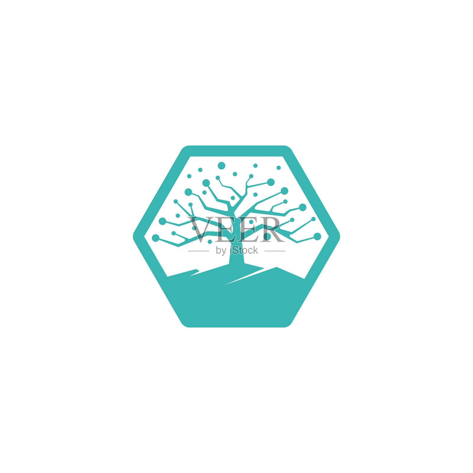 六边形橡树树枝分布互联网插画图片素材