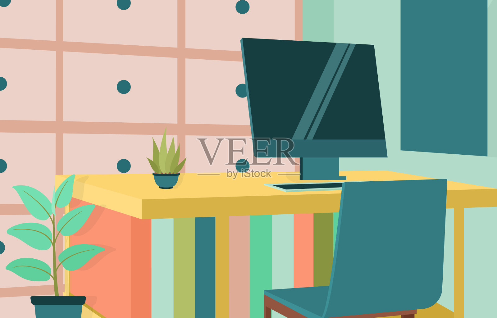 工作空间工作场所办公室办公桌桌子插画图片素材