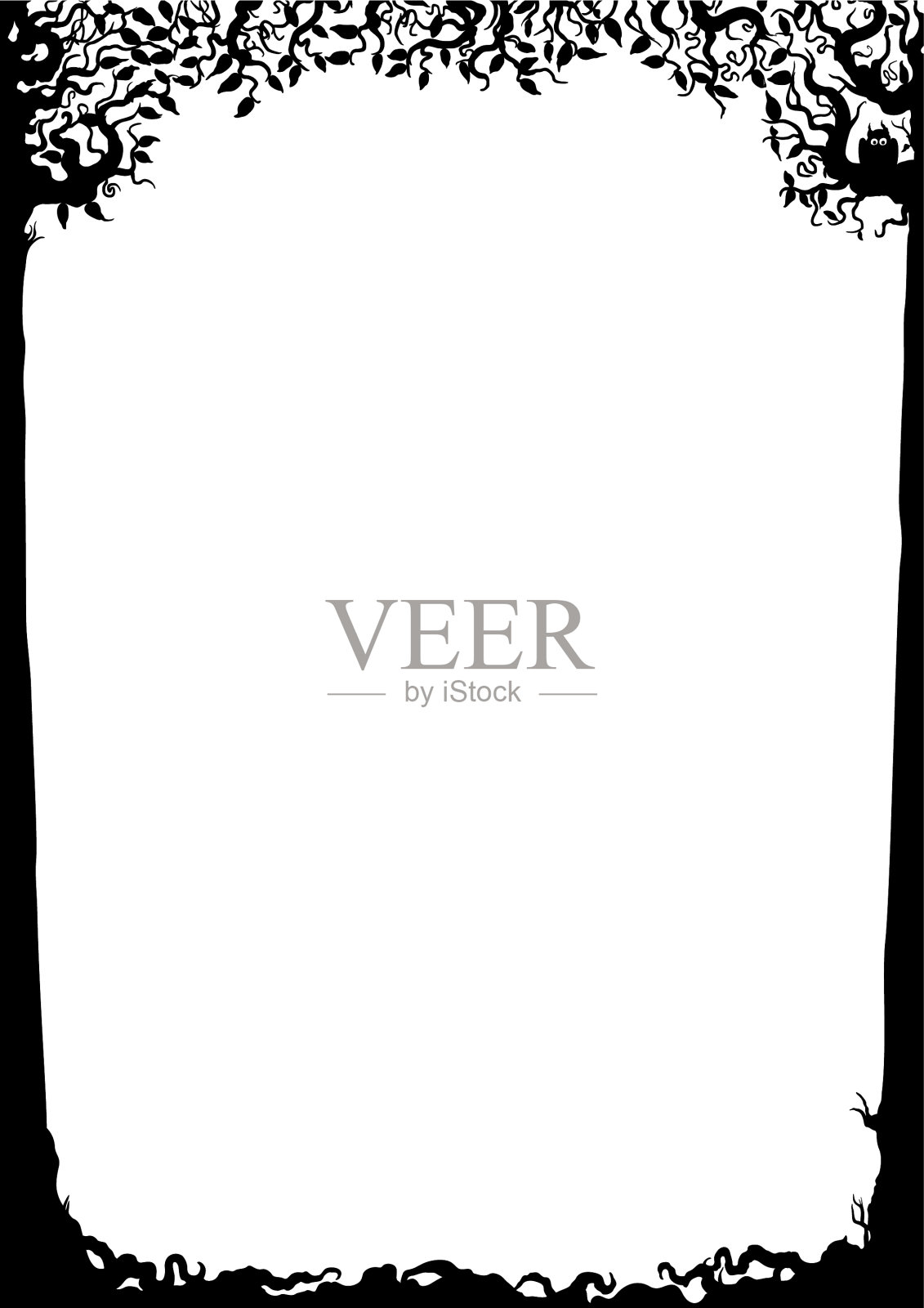 树与猫头鹰形影不离插画图片素材