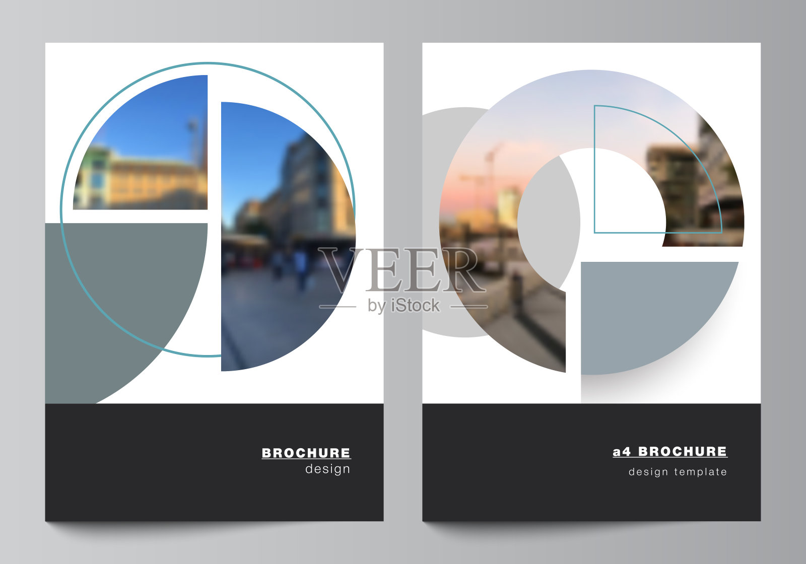 矢量布局的A4封面样机设计模板的小册子，传单布局，小册子，封面设计，书，小册子封面。背景与圆形横幅。公司业务概念模板。插画图片素材