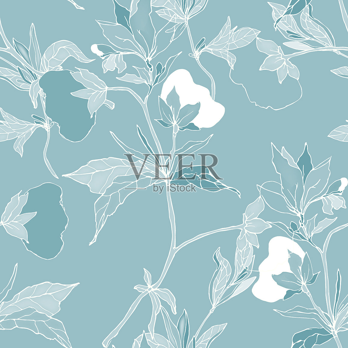 花无缝图案棉花叶插画图片素材