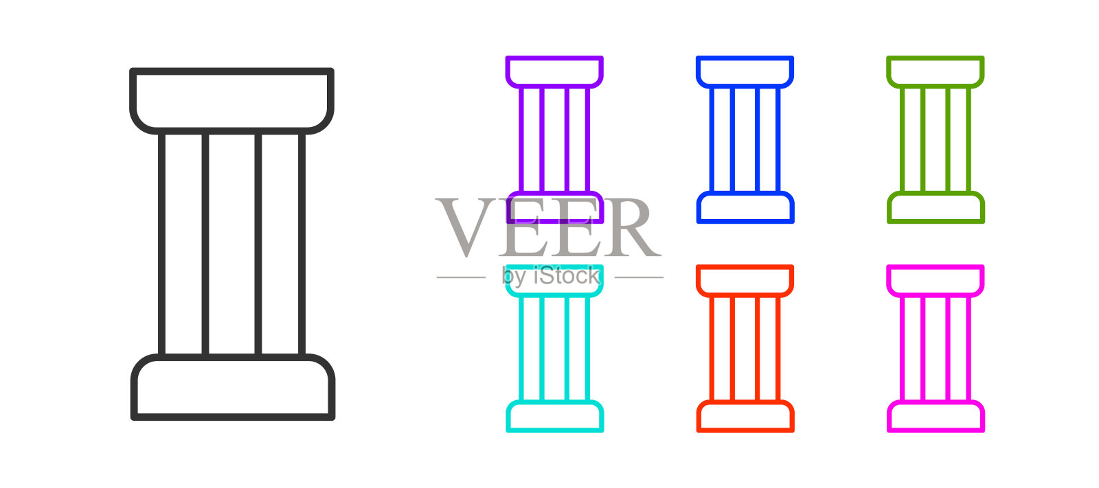 黑线在白色背景上孤立的古代柱图标。设置图标丰富多彩。向量插画图片素材