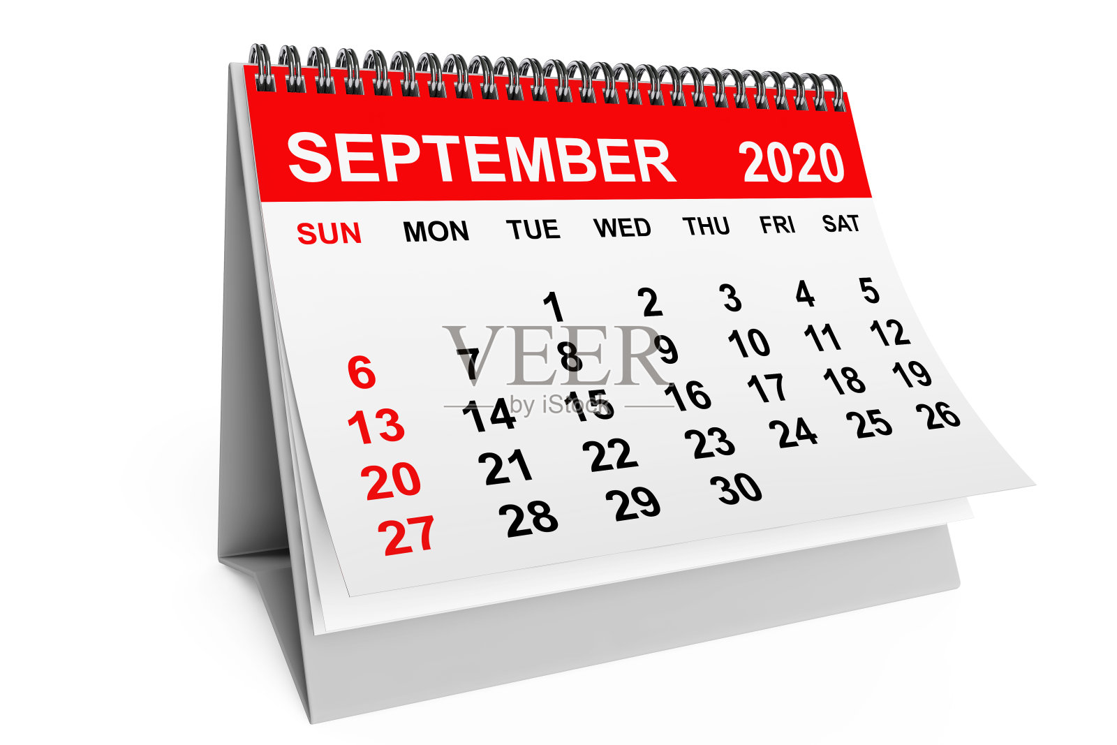 2020年9月日历。三维渲染照片摄影图片