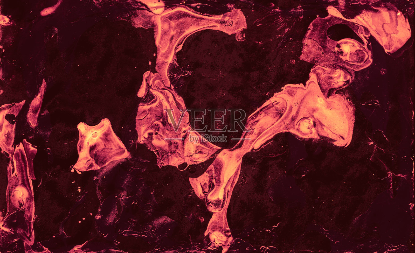 郁郁葱葱的熔岩染水彩画背景，棕色抽象纹理。珊瑚几何水画，流动效果，暗火艺术，黑色纹理墨水印刷。照片摄影图片