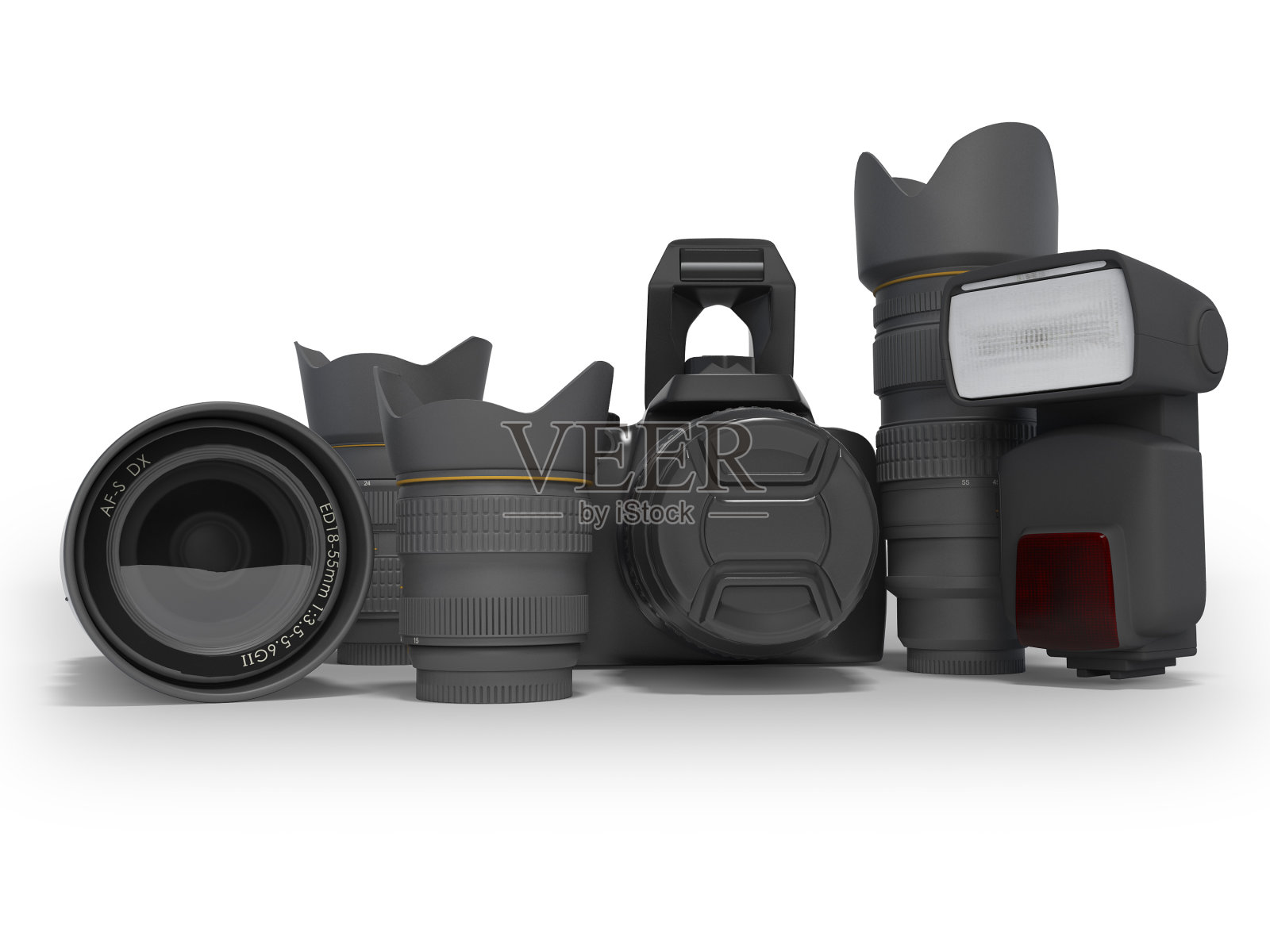 3d渲染设备为摄影师在白色背景与阴影照片摄影图片