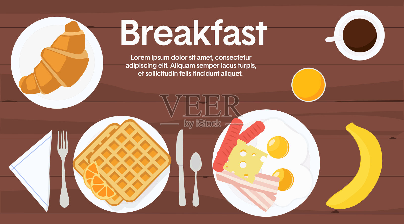 早餐桌上插画图片素材