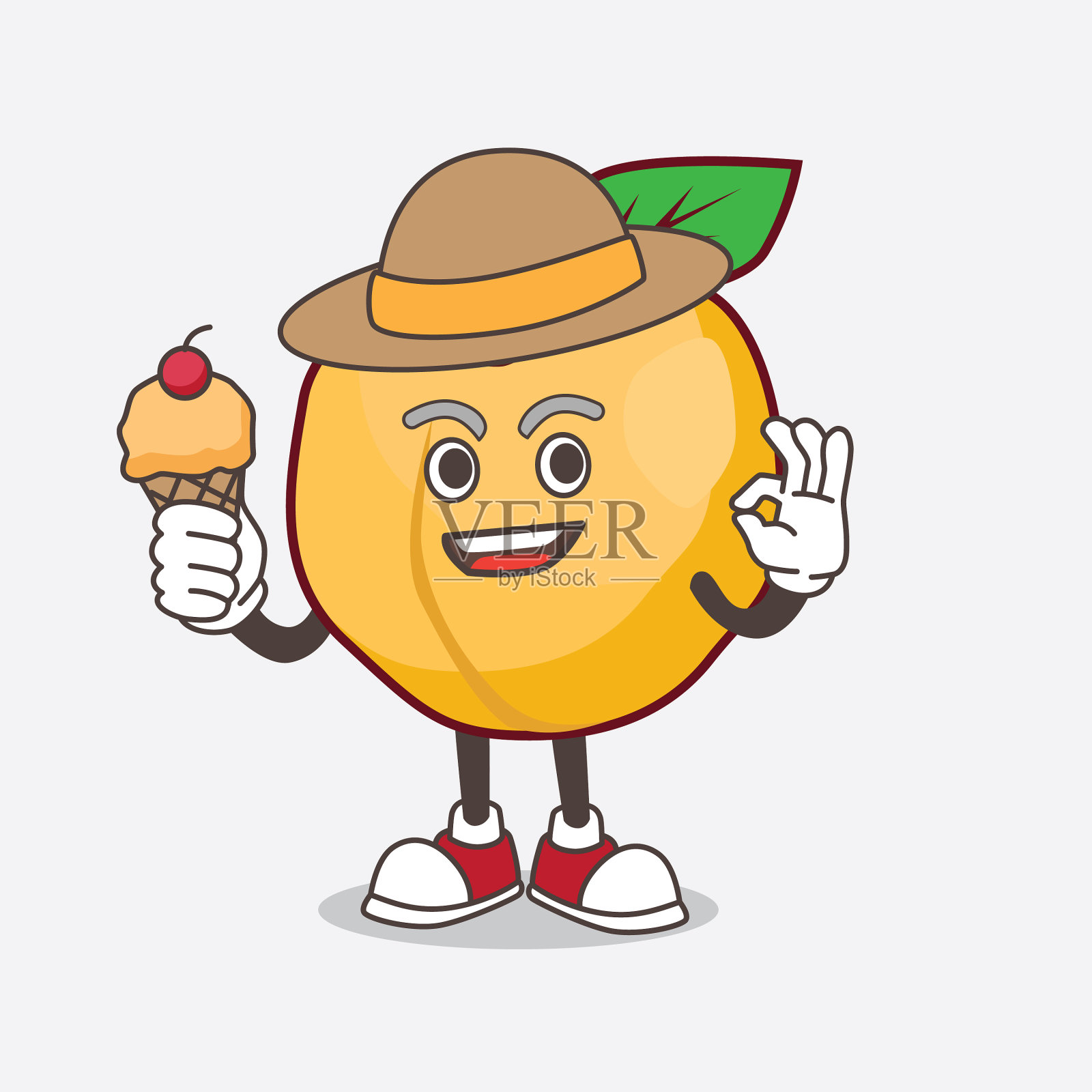 杏卡通吉祥物人物拿着冰淇淋插画图片素材