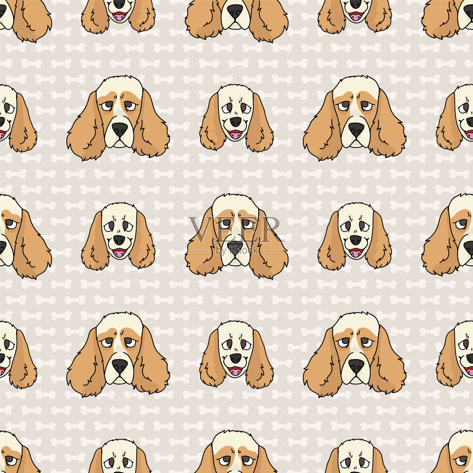 手画可爱可卡犬小狗和狗的脸插画图片素材