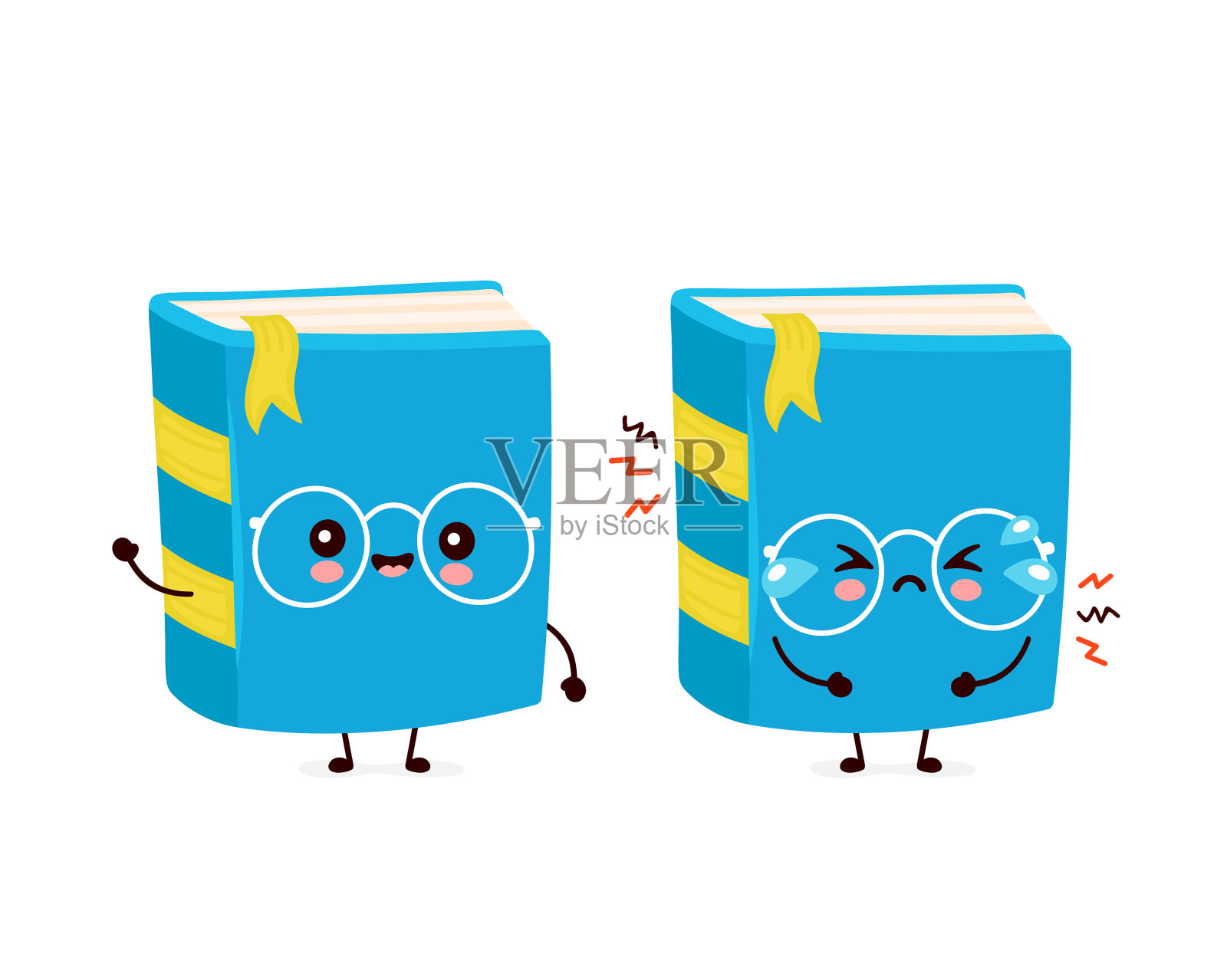 可爱快乐的微笑和悲伤哭泣的书插画图片素材