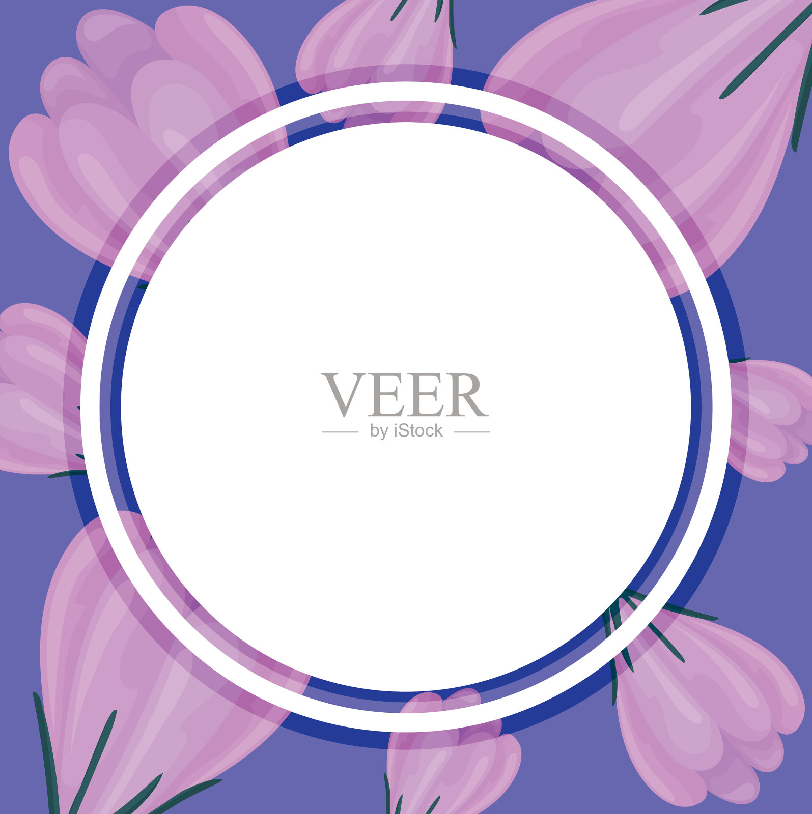 装饰性的圆形框架上的花卉背景插画图片素材