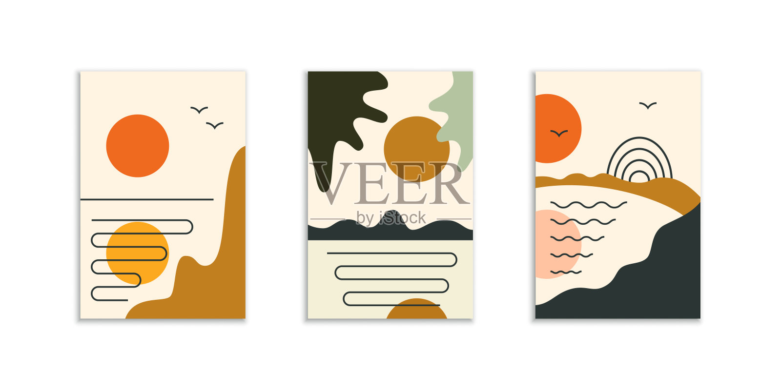 太阳在天空的最小抽象海报插画图片素材