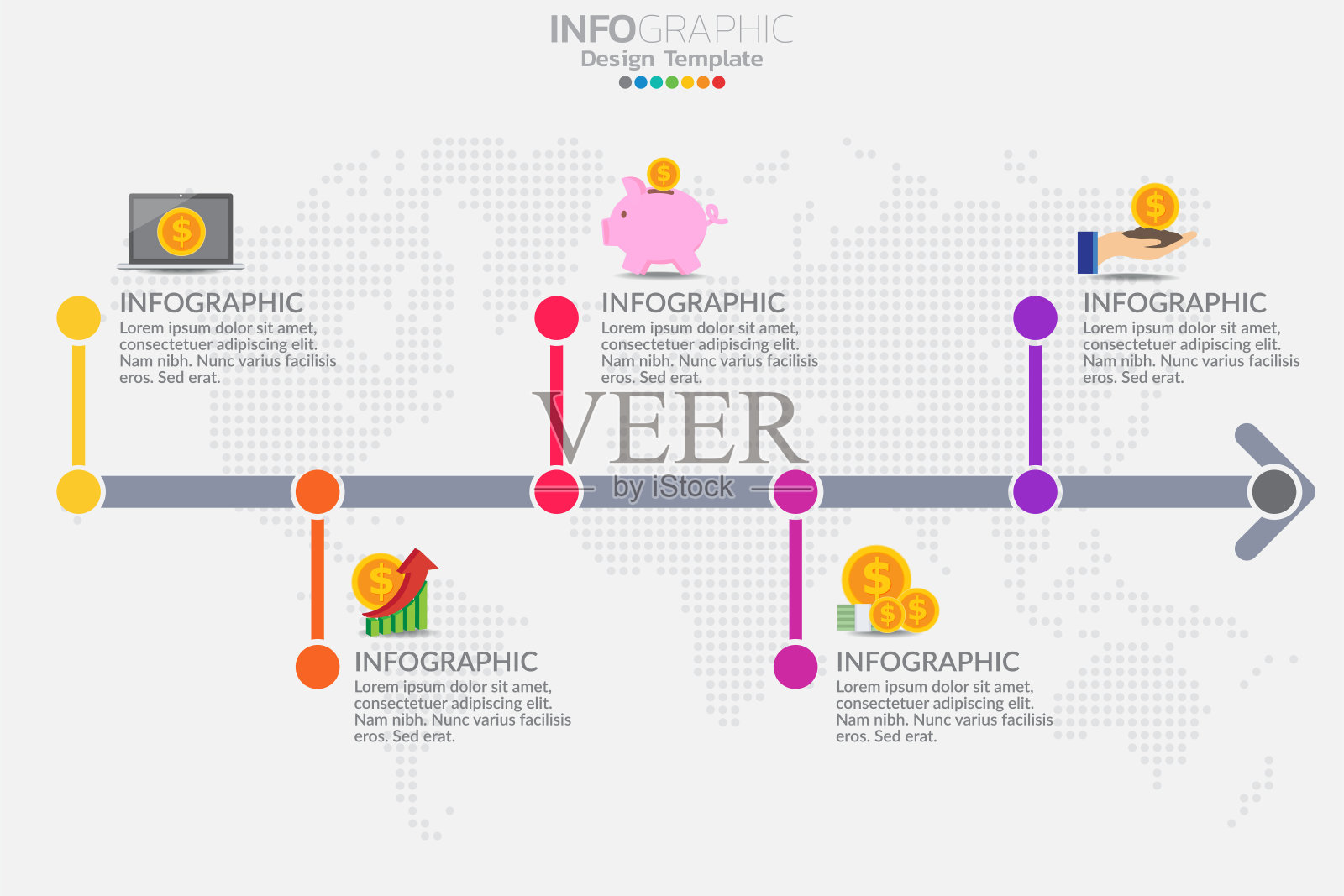 五个步骤时间线信息图设计矢量和图标可以用于工作流布局，图表，报告，网页设计。带有选项、步骤或流程的业务概念。插画图片素材