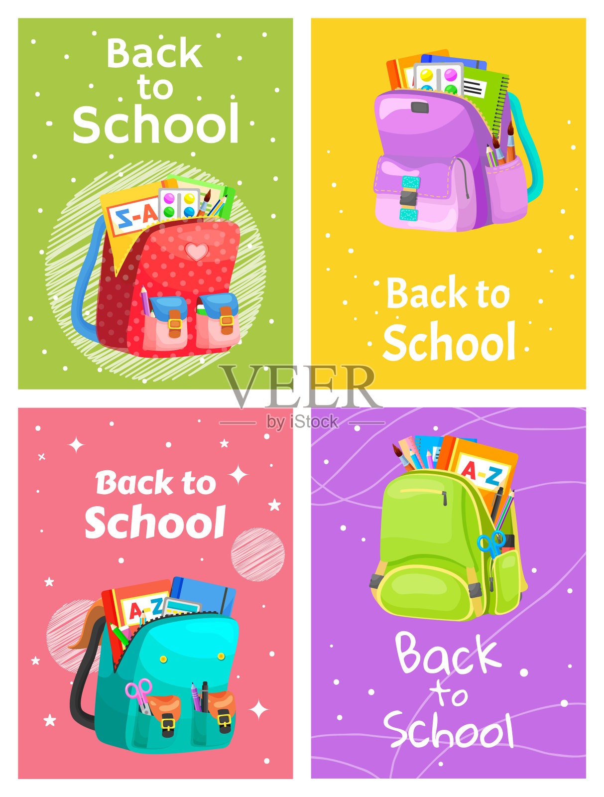 彩色书包回到学校插画图片素材