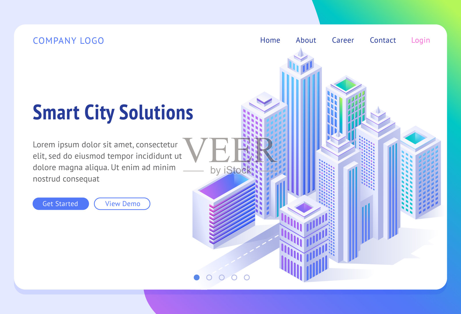 智能城市解决方案旗帜与等距城镇插画图片素材