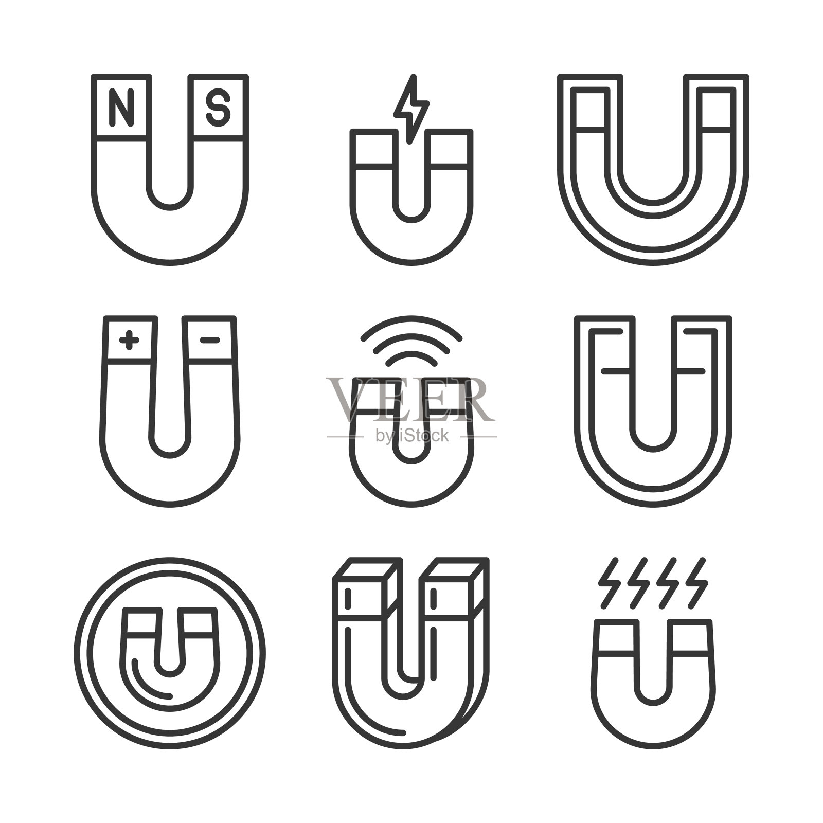 磁铁的图标集。磁性和磁性设备。向量插画图片素材